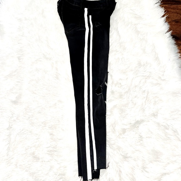 Boutique Ripped Fray Bottom Black & White side stripes Skinnies - Picture 5 of 14
